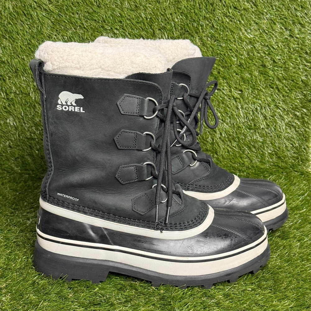 Sorel Caribou Womens Size 8.5 Black White Waterproof Insulated Winter Snow Boots